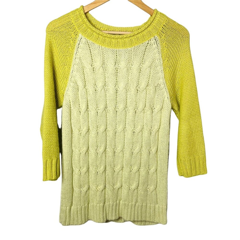 Mossimo Womens Cable Knit Pullover Sweater u Junior Size Large Yellow Green